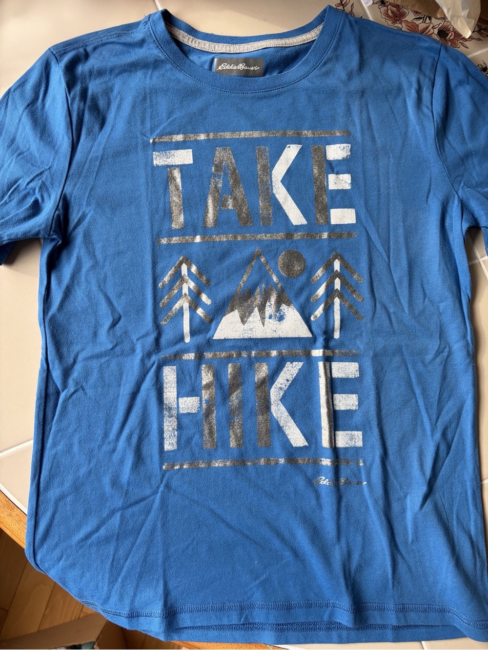 Eddie Bauer Bright Blue Crewneck Tee with Gray Trim